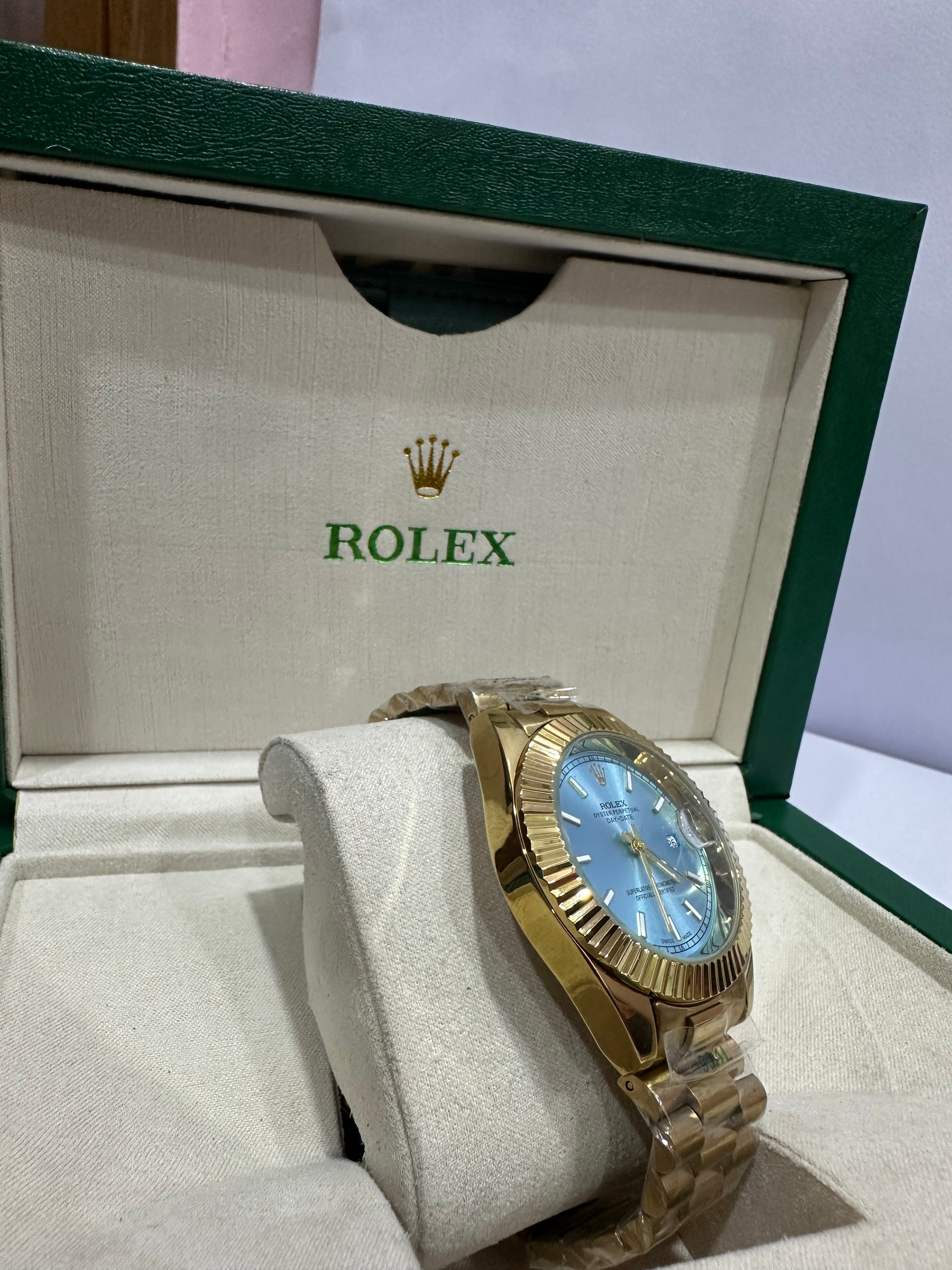 ROLEX PREMIUM WATCH | SKY BLUE DIAL GOLDEN CHAIN