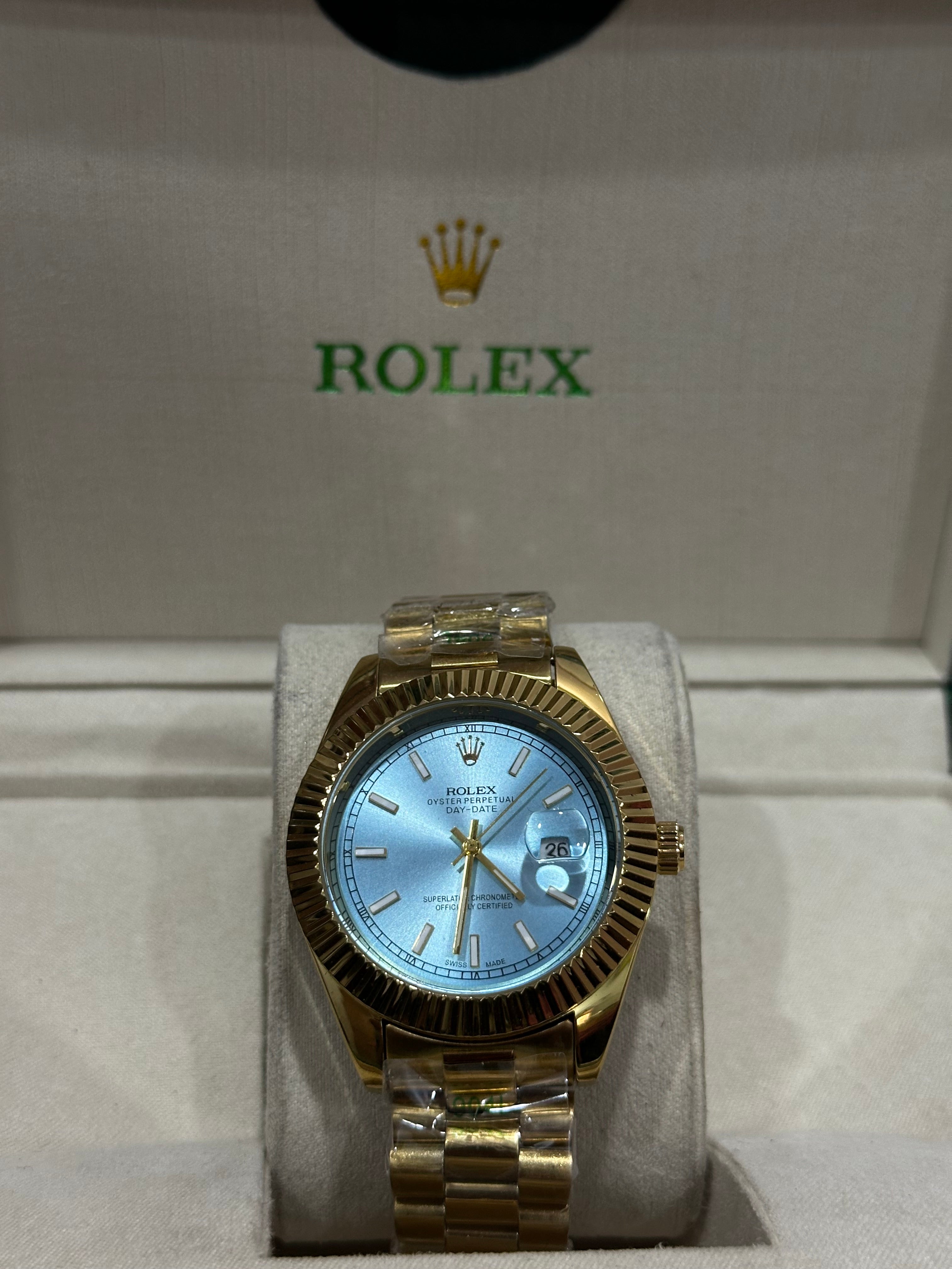 ROLEX PREMIUM WATCH | SKY BLUE DIAL GOLDEN CHAIN