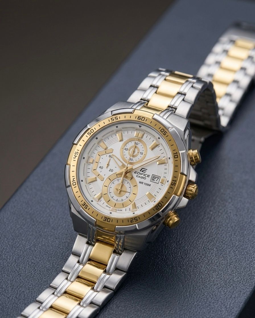 Casio Edifice Featuring a dual-tone Gold and Silver stainless steel band