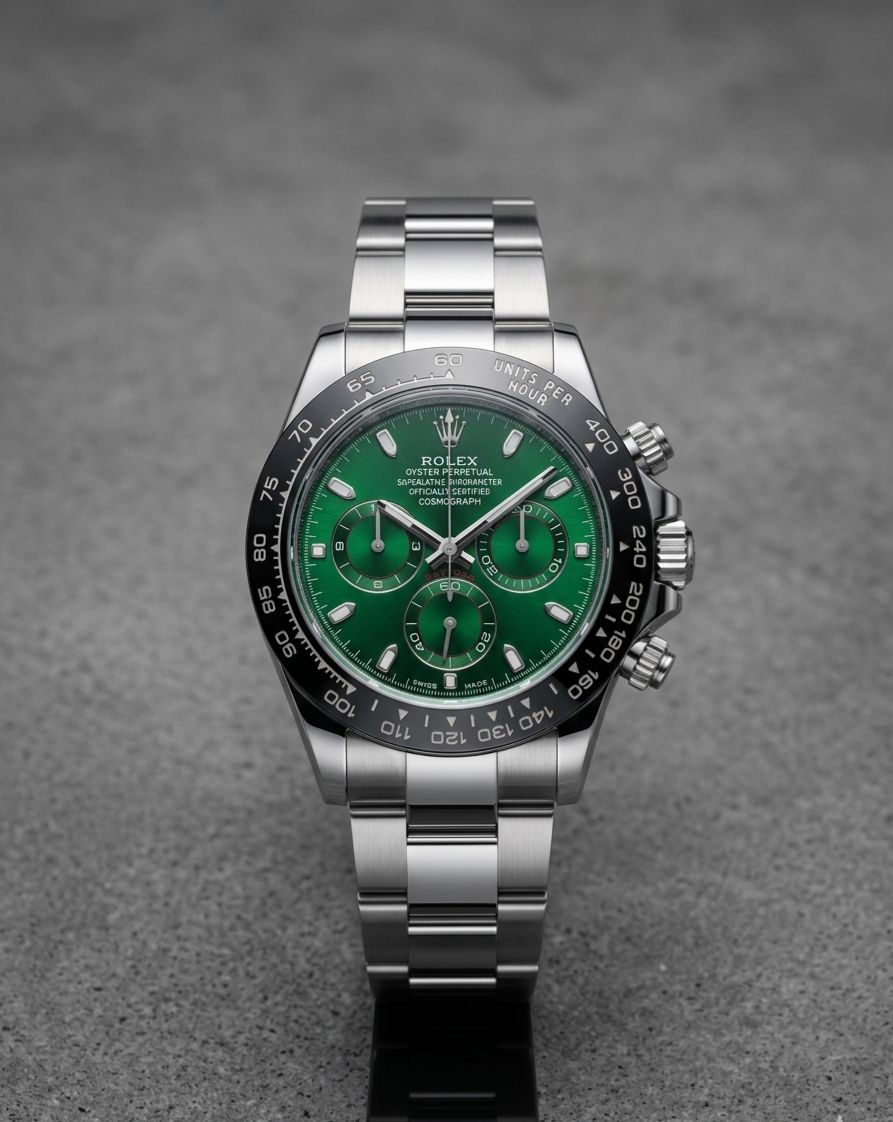 Rolex Cosmograph Daytona watch with a distinct green dial