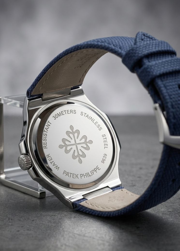 Patek Philippe | blue-gray denim-patterned strap