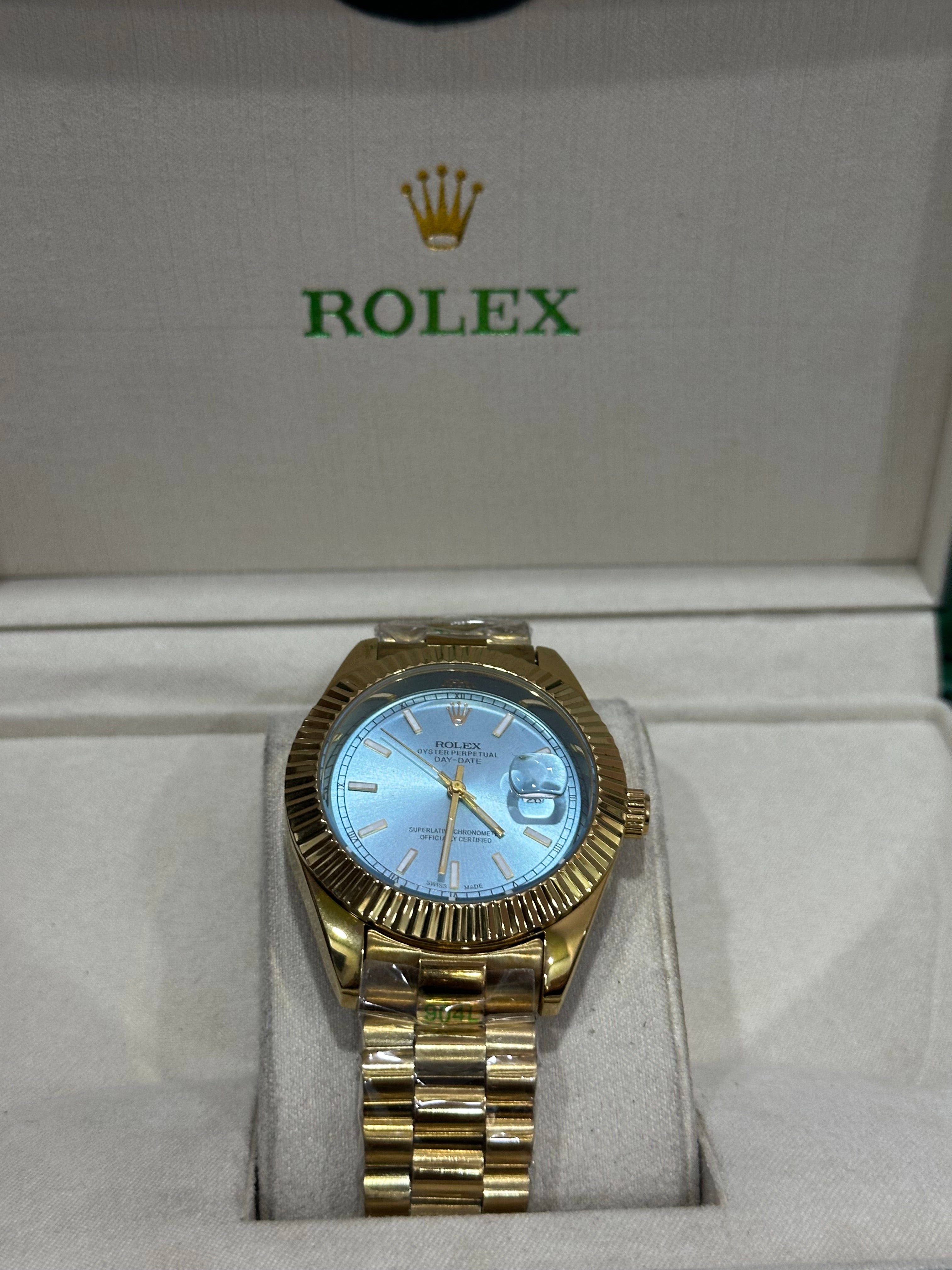 ROLEX PREMIUM WATCH | SKY BLUE DIAL GOLDEN CHAIN