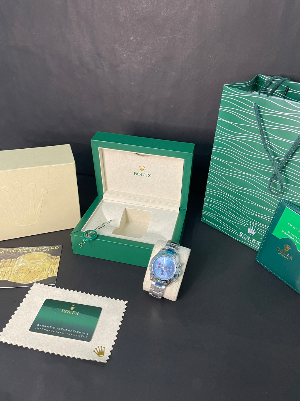 ROLEX PREMIUM WATCH | BLUE DIAL SILVER CHAIN |