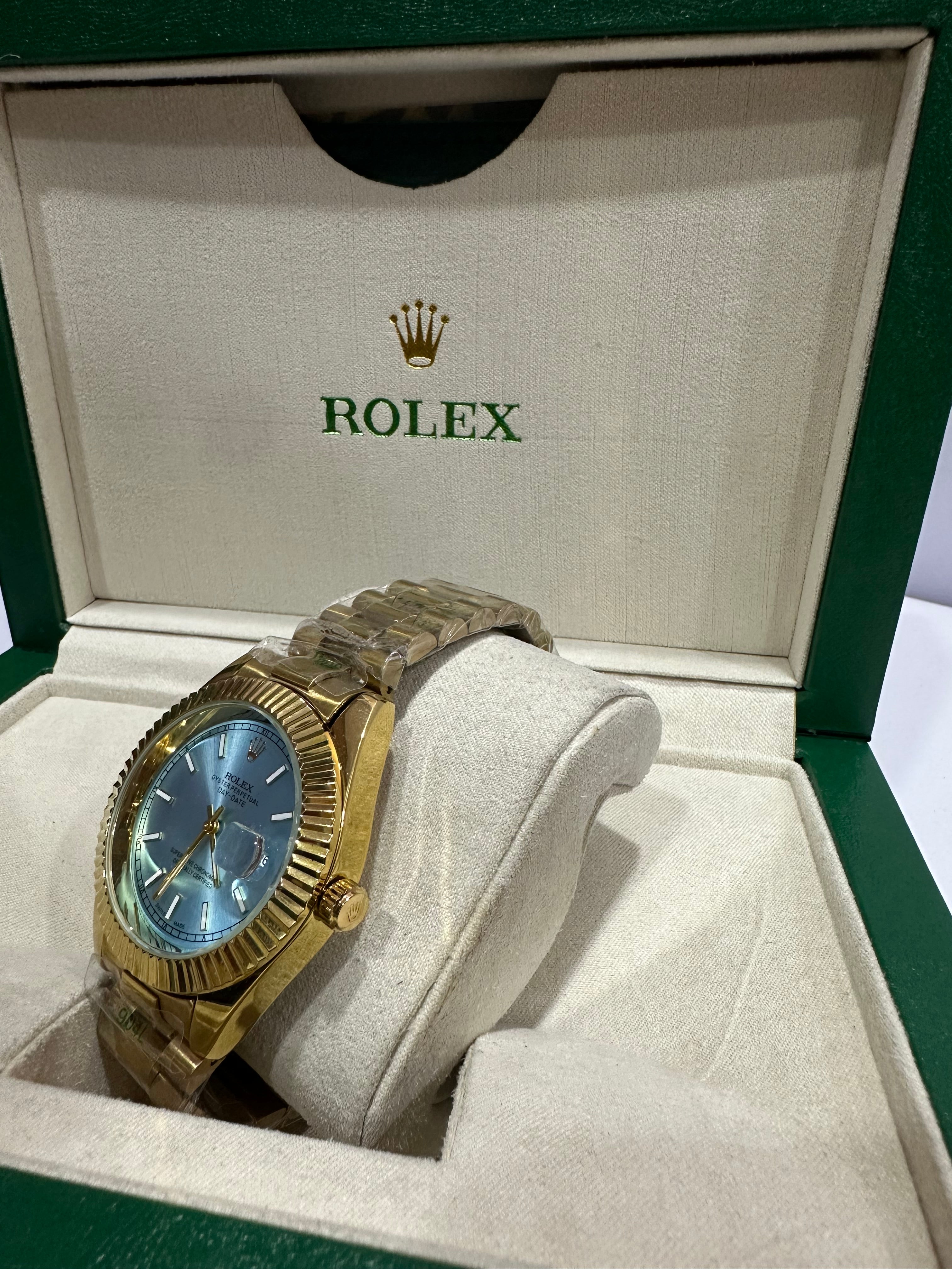 ROLEX PREMIUM WATCH | SKY BLUE DIAL GOLDEN CHAIN