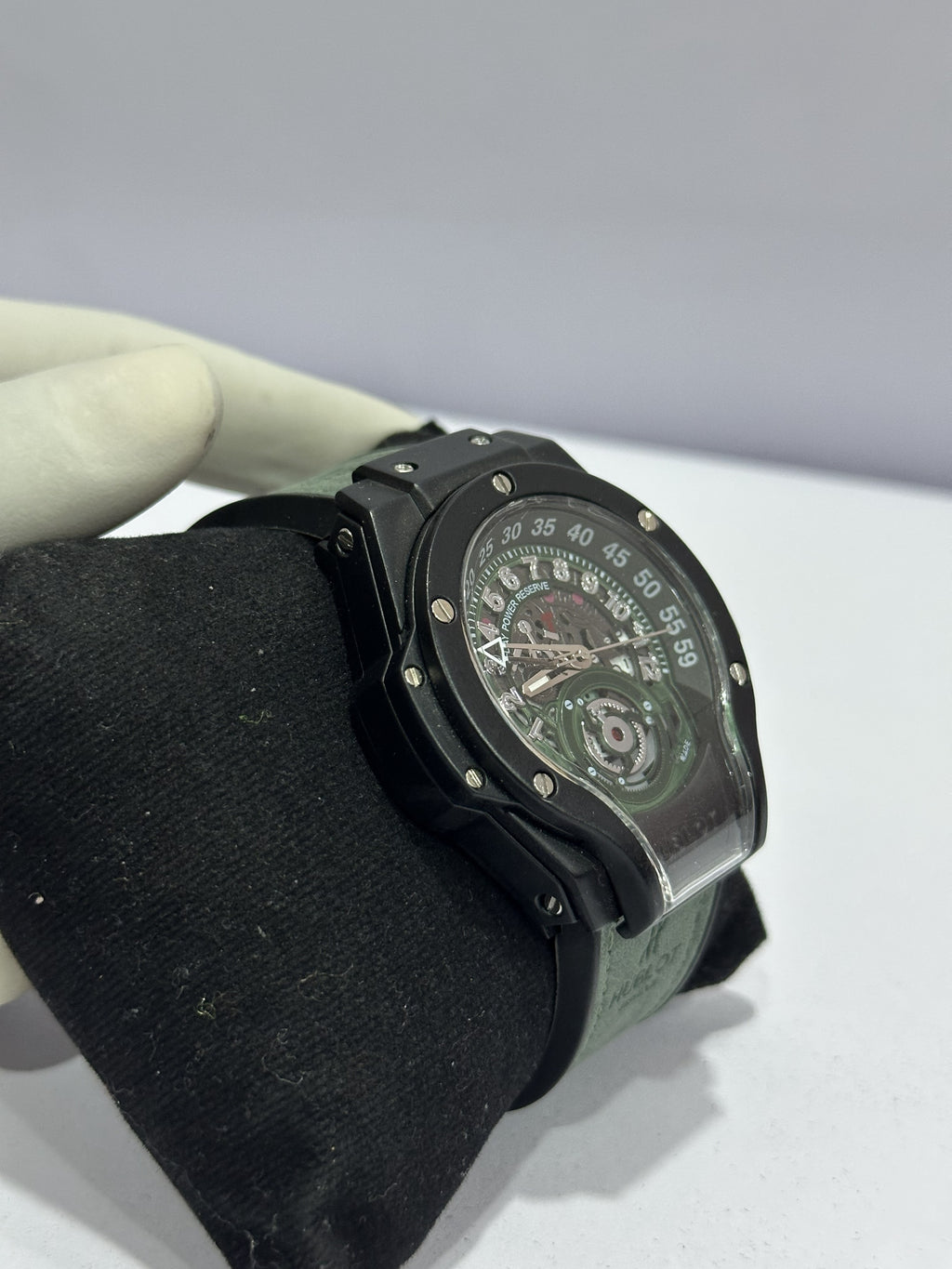 HUBLOT | Luxury Green Skeleton Dial Automatic Watch – Black Stainless Steel Case