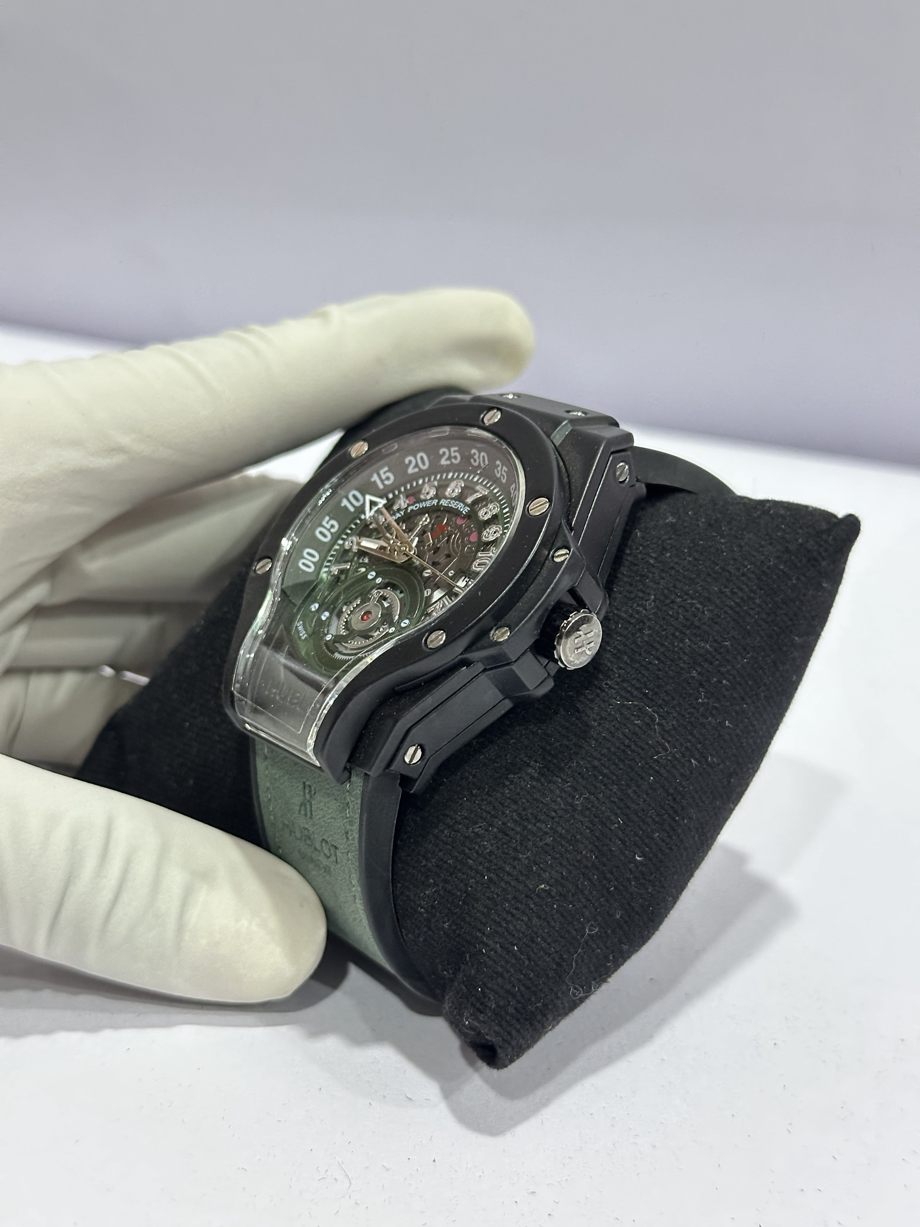 HUBLOT | Luxury Green Skeleton Dial Automatic Watch – Black Stainless Steel Case