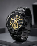 Casio Edifice | black stainless steel analog chronograph watch featuring gold accents