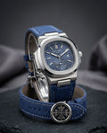 Patek Philippe | blue-gray denim-patterned strap