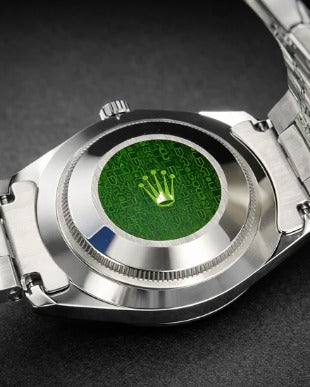 Rolex Day-Date 40 with a blue dial, fluted bezel, and President bracelet