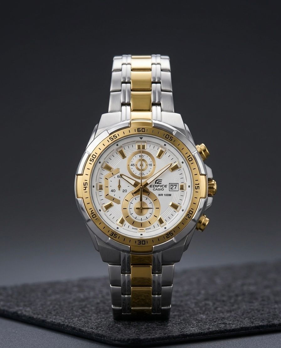 Casio Edifice Featuring a dual-tone Gold and Silver stainless steel band