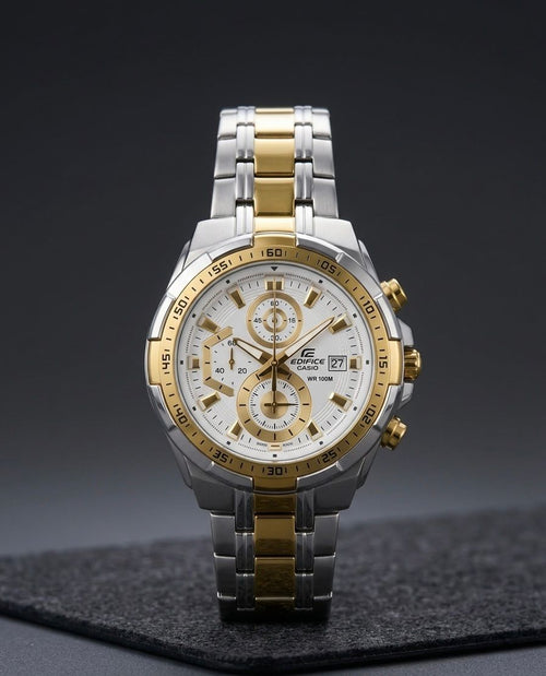 Casio Edifice Featuring a dual-tone Gold and Silver stainless steel band